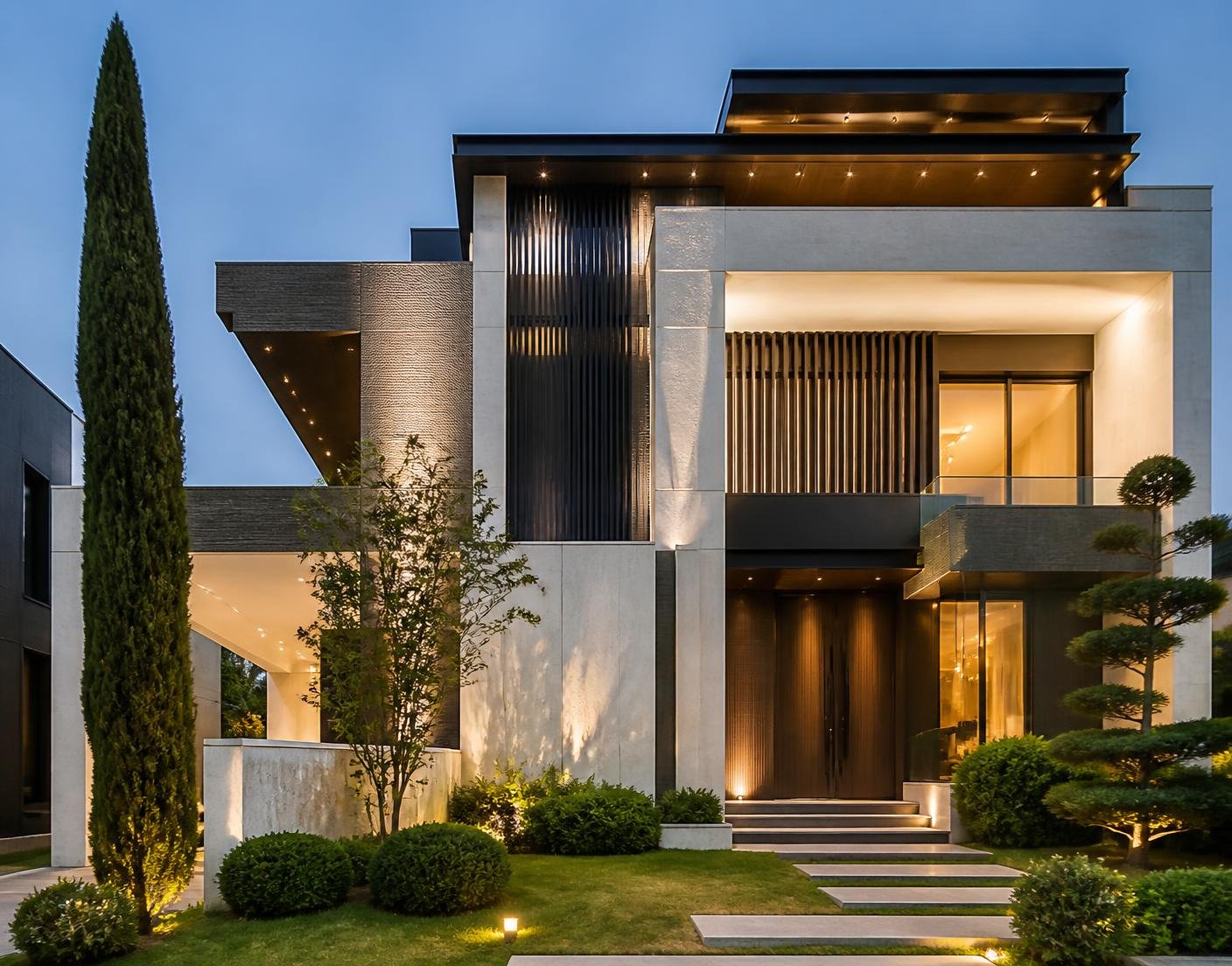 Modern villa facade showcasing premium residential architecture